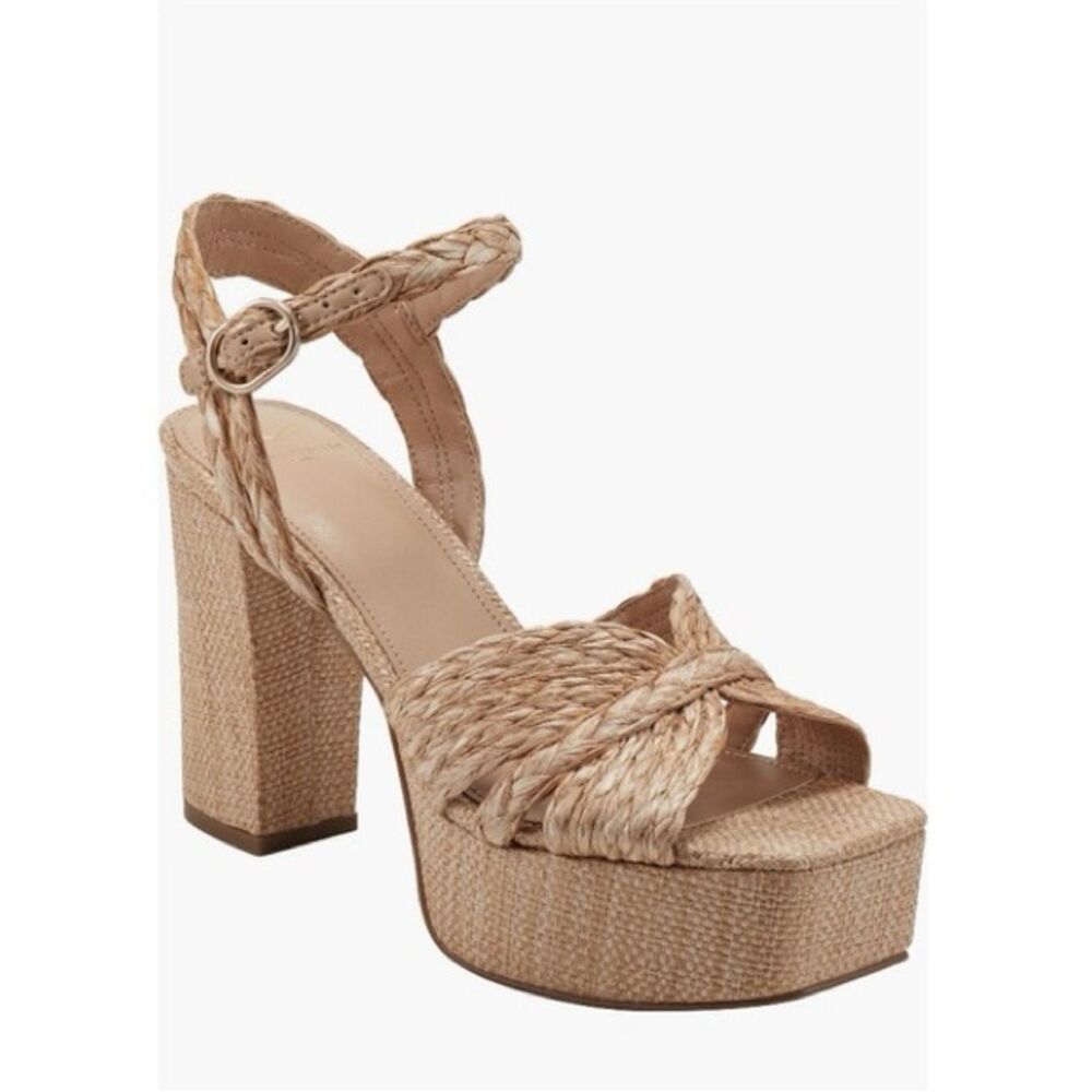Marc Fisher Chela Raffia Woven Platform Sandals Size 9.5